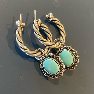Carolyn Pollack Signed 925 CP Sterling Silver w/ Oval Turquoise Pendant Earrings